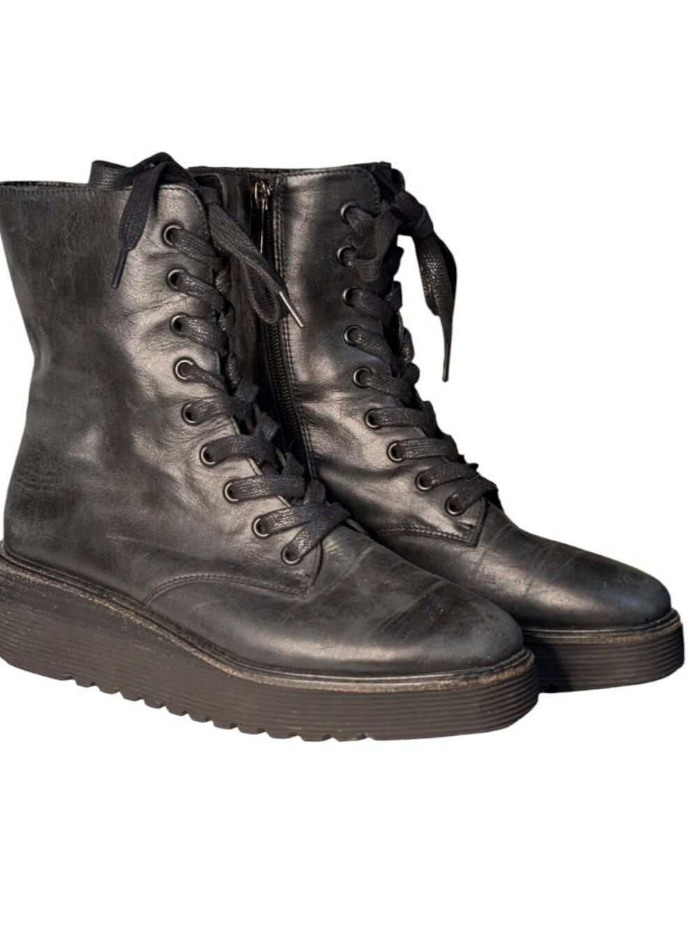 Silent D Udana Black Leather Lace Up Flatform Combat Boots Size 37 Goth Grunge